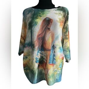 Oversized Wearable Art Graphic Knit Sweater Pullover Dopamine Artcore 2X